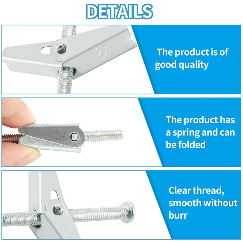 Uenhoy 20 Pcs M6 Toggle Bolts and Wing Nuts Kit, Heavy Duty Wall Anchors and Screw Bolts for Hanging Items on Drywall - 1/4" x 2 3/8", Phillips Head - Image 5